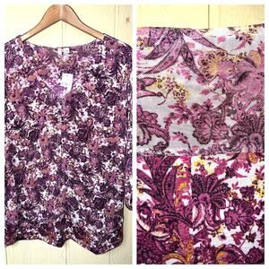 Cato Top Womens Large Mesh Fly Away Drape Floral Blouse Romantic Slit Sleeve New